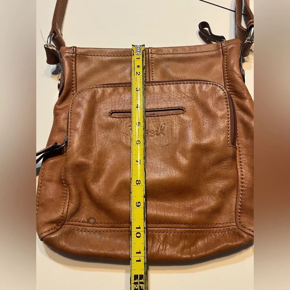 Fossil Hanover Leather Crossbody Bag cognac color satchel hang key